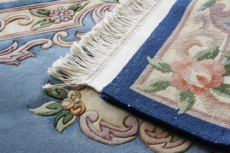 天津緞通  上質のウールを使用した手織り絨毯 ＃370　69×122cm ブルー