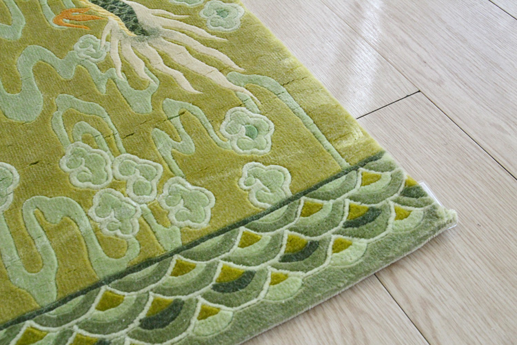 シルク緞通玄関マット 140Line Premium 吉祥龍　38×122cm　グリーン