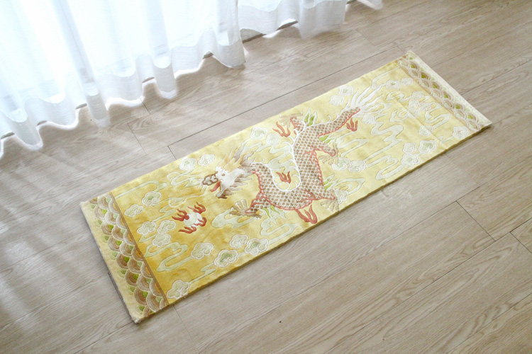 シルク緞通玄関マット 140Line Premium 吉祥龍 38×122cm イエロー