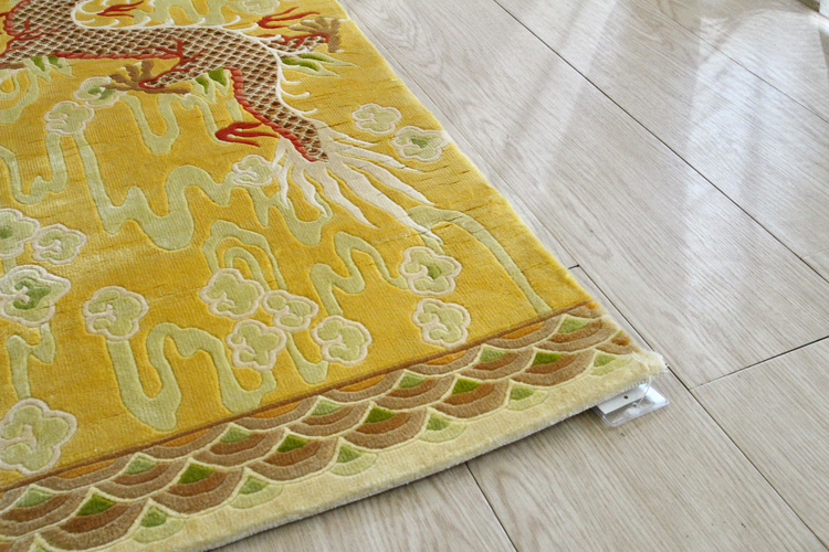 シルク緞通玄関マット 140Line Premium 吉祥龍 38×122cm イエロー