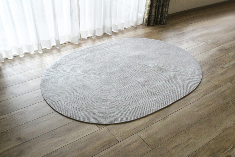 ヘリンボンテイスト コットンラグ　130×180cm楕円形  グレー