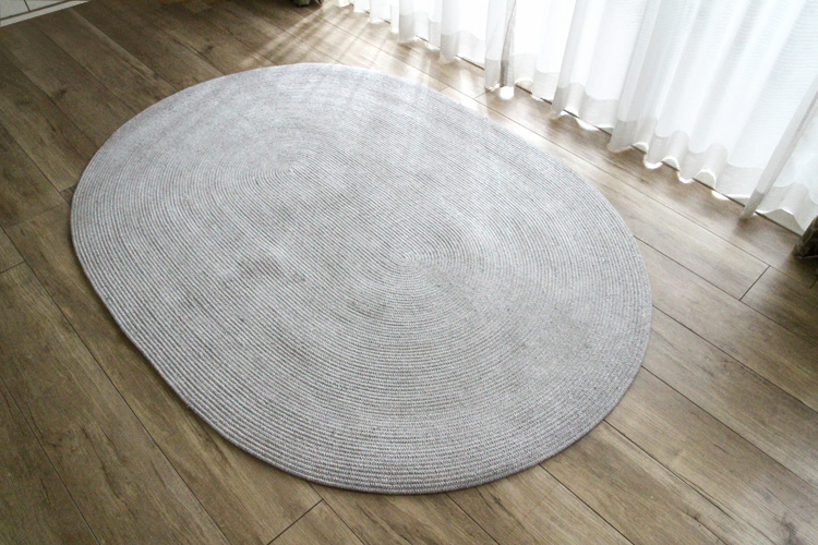 ヘリンボンテイスト コットンラグ　130×180cm楕円形  グレー