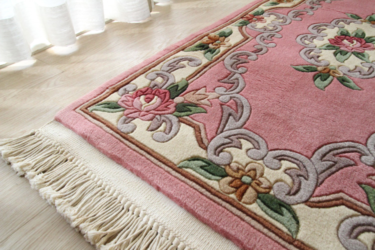 天津緞通  上質のウールを使用した手織り絨毯 ＃239  69×122cm ピンク
