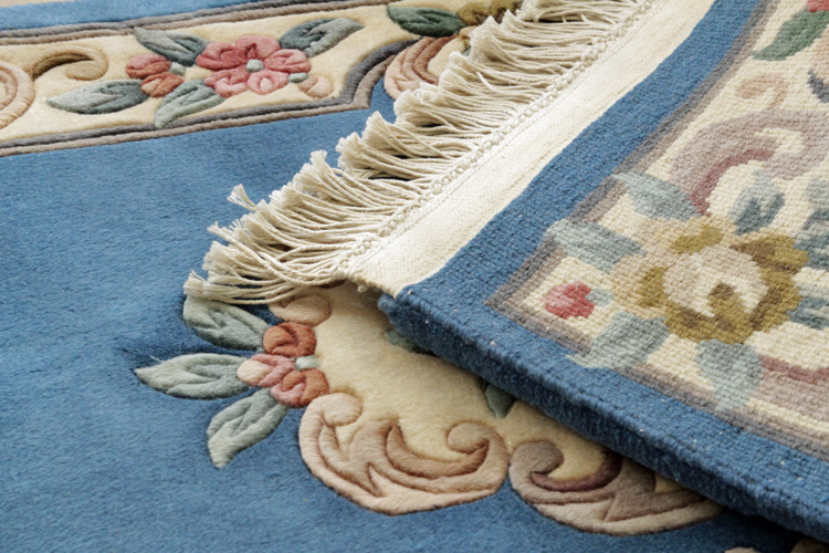 天津緞通  上質のウールを使用した手織り絨毯 ＃255　69×122cm ブルー
