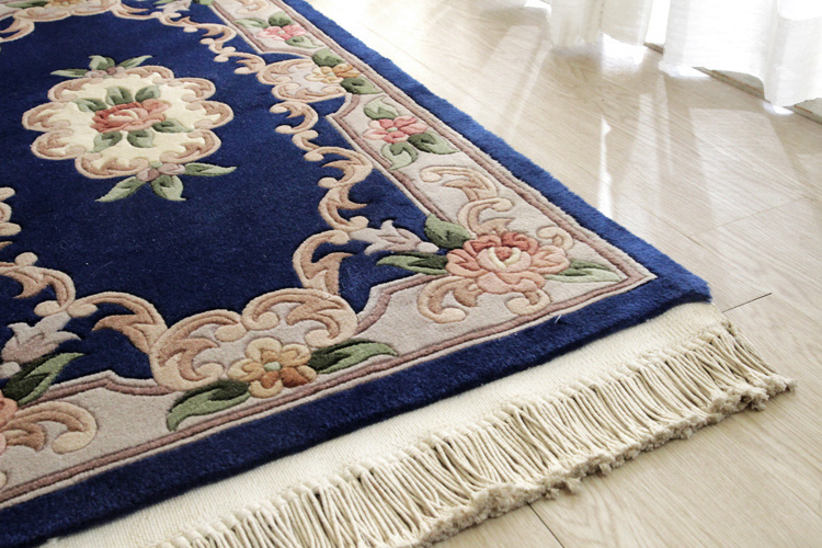 天津緞通  上質のウールを使用した手織り絨毯 ＃367　69×122cm ブルー