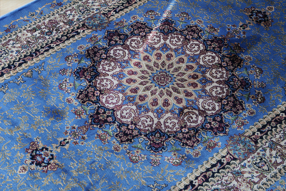 プレミアムアート 機械織りペルシャ絨毯 モダールシルク玄関マット Premium Line SMD-02198 ブルー