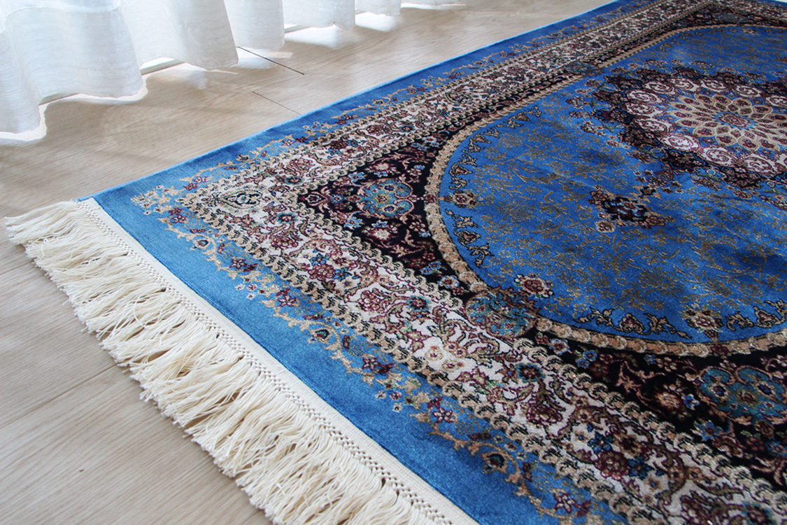 プレミアムアート 機械織りペルシャ絨毯 モダールシルク玄関マット Premium Line SMD-02198 ブルー