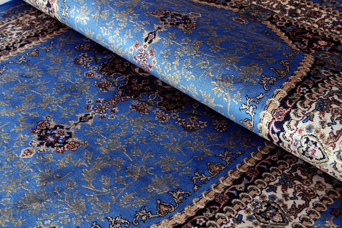 プレミアムアート 機械織りペルシャ絨毯 モダールシルク玄関マット Premium Line SMD-02198 ブルー