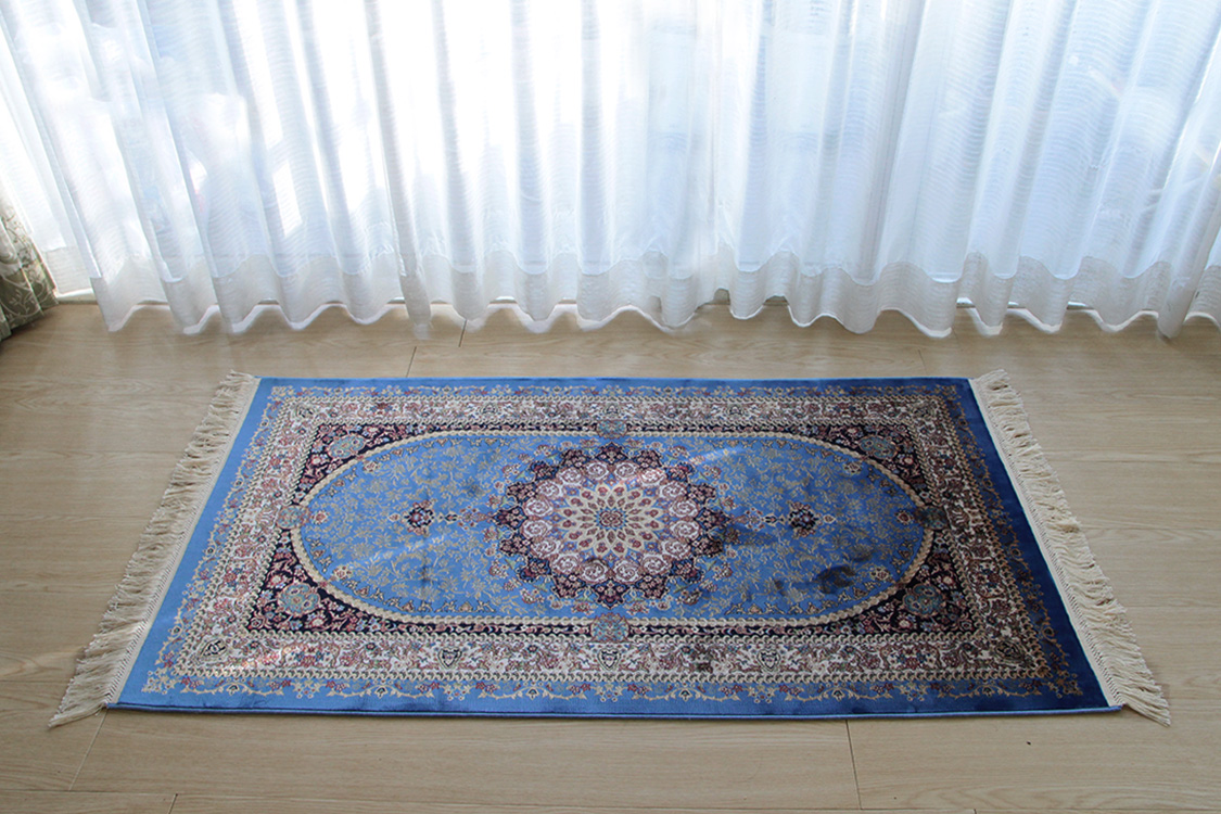 プレミアムアート 機械織りペルシャ絨毯 モダールシルク玄関マット Premium Line SMD-02198 ブルー