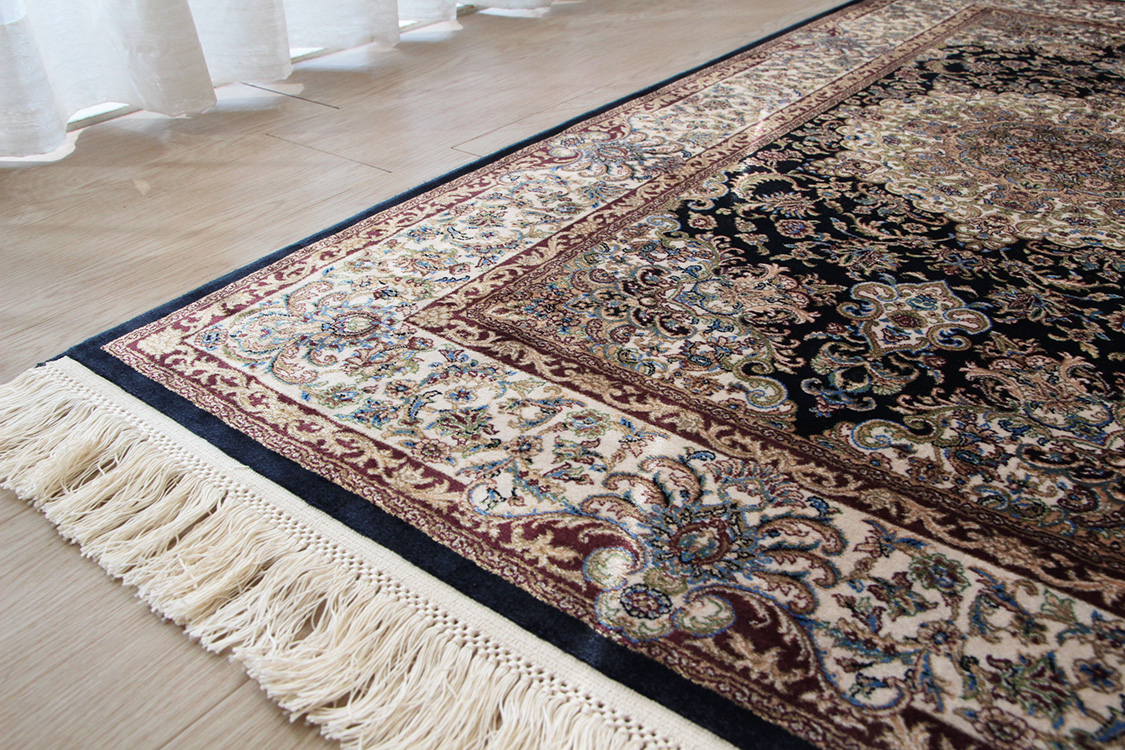 プレミアムアート 機械織りペルシャ絨毯 モダールシルク玄関マット Premium Line SMD-02005 ネイビー