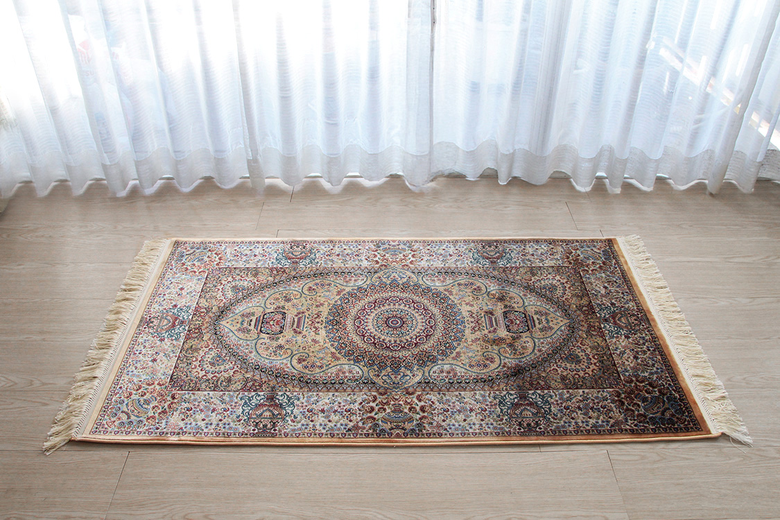 プレミアムアート 機械織りペルシャ絨毯 モダールシルク玄関マット Premium Line SMD-02097 ベージュ