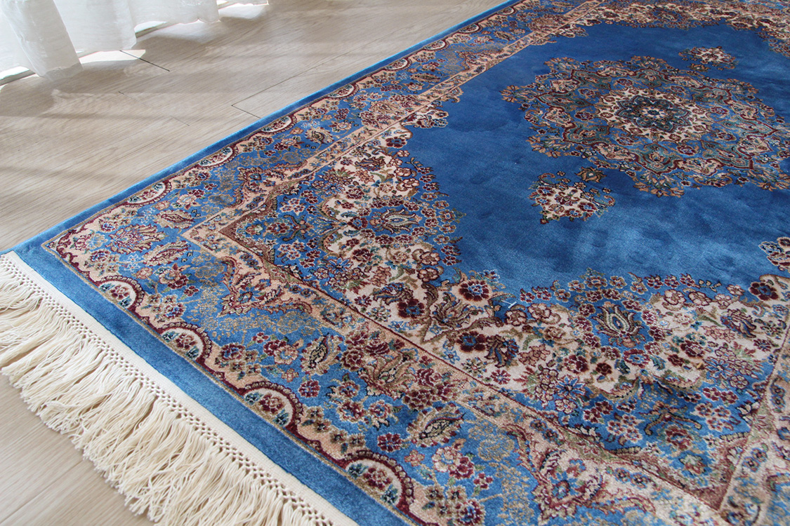 プレミアムアート 機械織りペルシャ絨毯 モダールシルク玄関マット Premium Line SMD-02105 ブルー