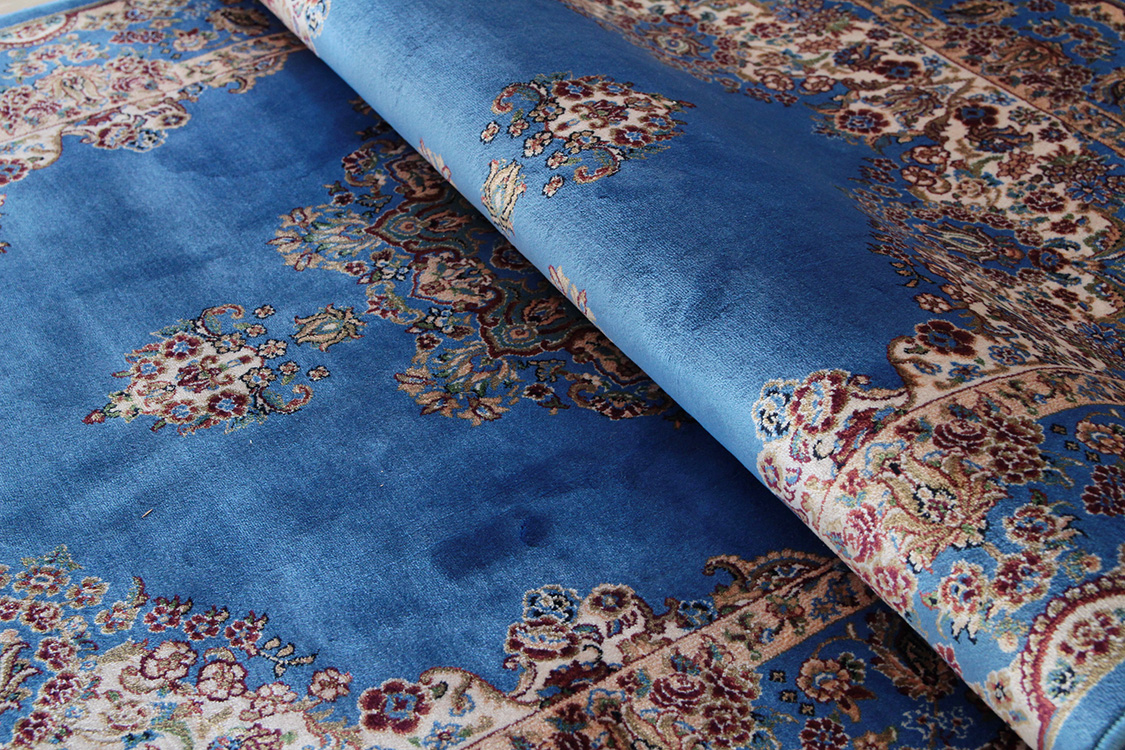 プレミアムアート 機械織りペルシャ絨毯 モダールシルク玄関マット Premium Line SMD-02105 ブルー